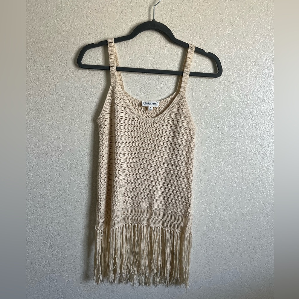 Cloud Chaser size small crochet fringe tank top in cream